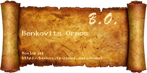 Benkovits Ormos névjegykártya